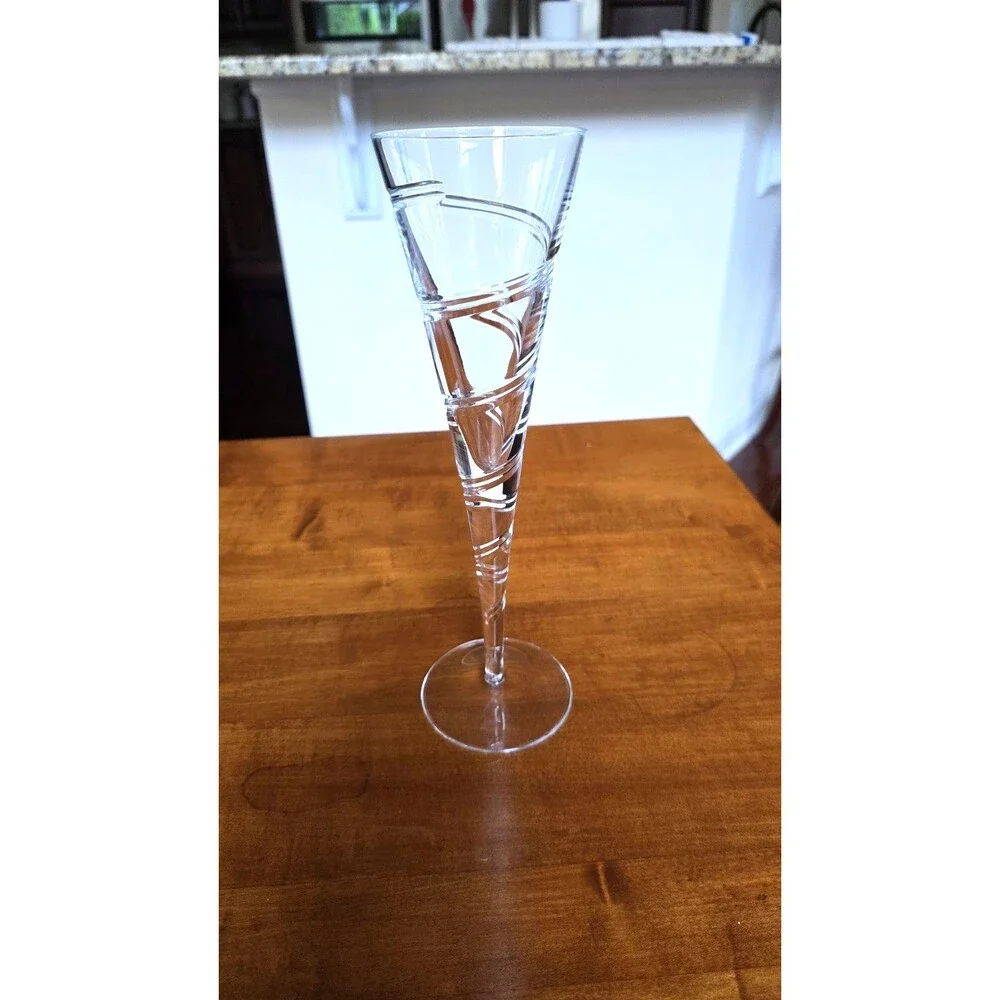 Optic Swirl Hollow Stem Crystal Champagne Flutes Glass 11” Vintage